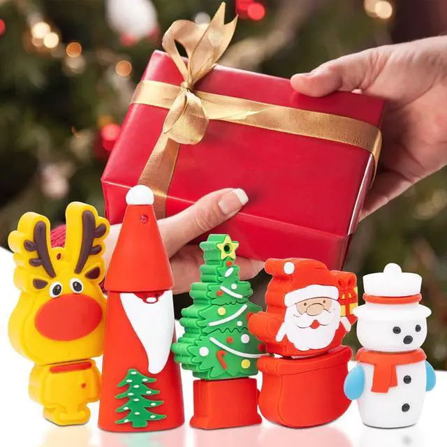 Alt view image 2 of 5 - 5 Pack USB Flash Drive Christmas Style 16GB New Year Gifts for Family and Friends, BorlterClamp USB 2.0 Drive Memory Stick of Santa Claus Christmas Tree Snowman Patterns Cute Pen Drive