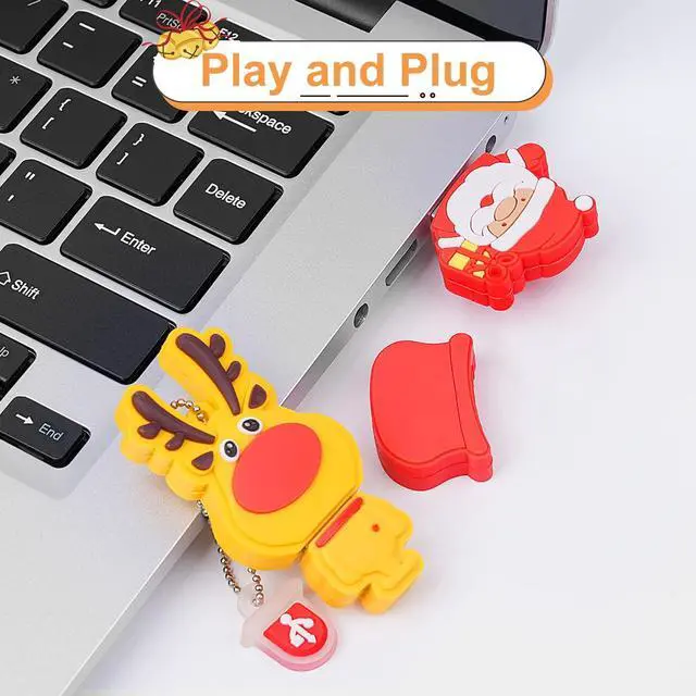 Alt view image 4 of 5 - 5 Pack USB Flash Drive Christmas Style 16GB New Year Gifts for Family and Friends, BorlterClamp USB 2.0 Drive Memory Stick of Santa Claus Christmas Tree Snowman Patterns Cute Pen Drive