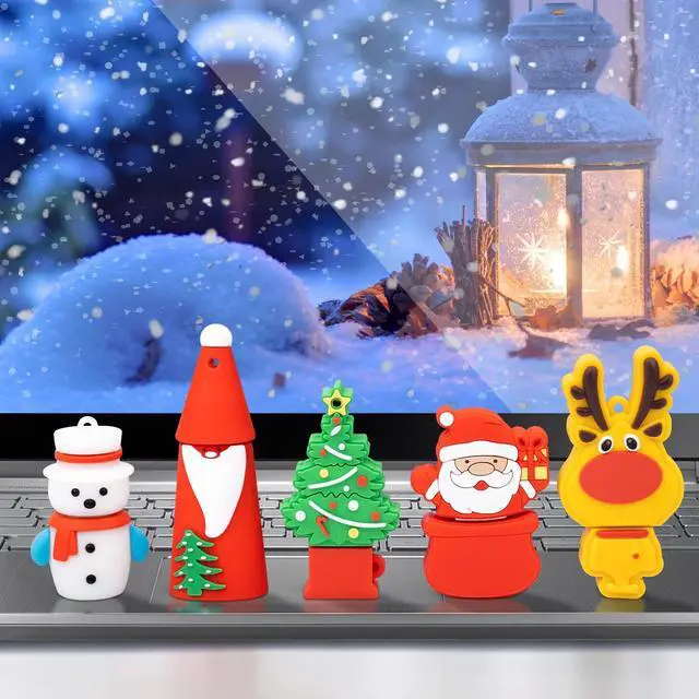 Alt view image 5 of 5 - 5 Pack USB Flash Drive Christmas Style 16GB New Year Gifts for Family and Friends, BorlterClamp USB 2.0 Drive Memory Stick of Santa Claus Christmas Tree Snowman Patterns Cute Pen Drive