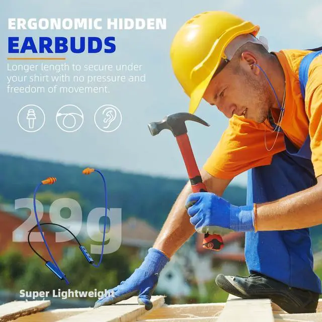 Alt view image 3 of 5 - Cuzabe Ear Plugs Bluetooth Headphones for Work, Neckband Wireless Earbuds, Noise Reduction in-Ear Earphones with Mic and Controls, Waterproof Earbuds with 20 Hours Battery, for Industrial Safety