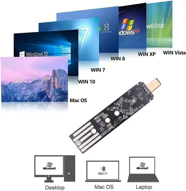 Alt view image 5 of 5 - ELIATER M.2 NVME to Type C Adapter, M.2 SSD to USB C Card, High Performance 10 Gbps USB 3.1 Gen 2 Bridge Chip, Use as Portable SSD, Support for Samsung 950/960/970 Evo/Pro/Windows XP 7 8 10, MAC OS