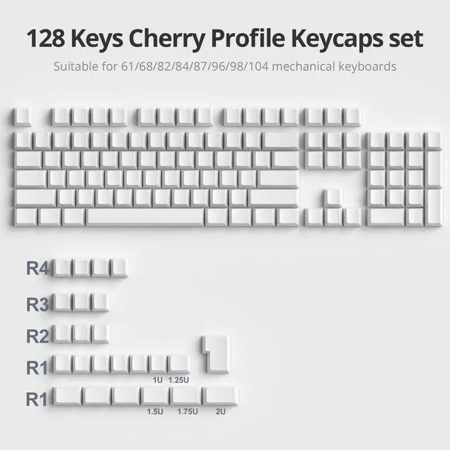 Alt view image 2 of 5 - Fogruaden Blank Keycaps, Thick PBT White Keycaps, Cherry Profile, Minimalist White, 128 Key, Custom Keycap for Mechanical Keyboard