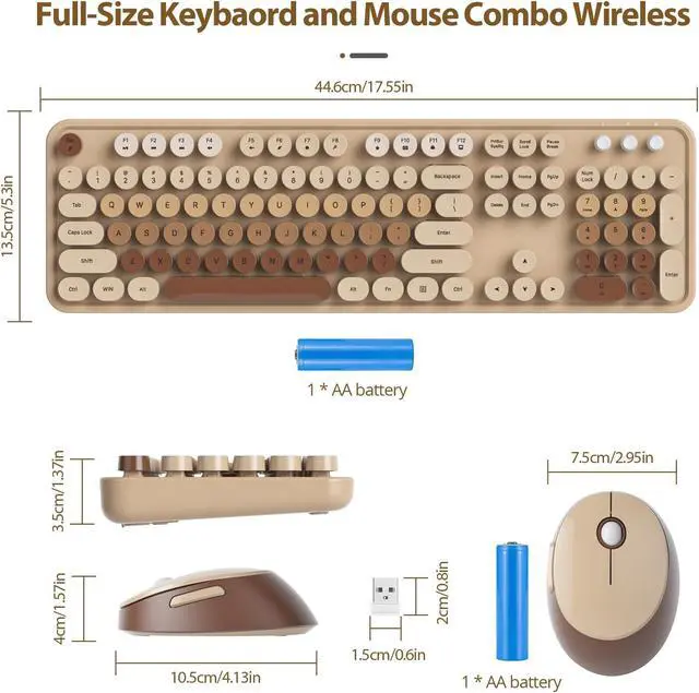 Alt view image 3 of 5 - Fogruaden Wireless Keyboard and Mouse Combo, Retro Typewriter Full-Size Keyboard with Number Pad and Cute Mouse, Gradient Colorful Computer Keyboard for Windows PC Desktops Laptop