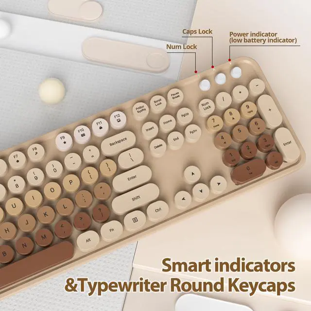 Alt view image 4 of 5 - Fogruaden Wireless Keyboard and Mouse Combo, Retro Typewriter Full-Size Keyboard with Number Pad and Cute Mouse, Gradient Colorful Computer Keyboard for Windows PC Desktops Laptop