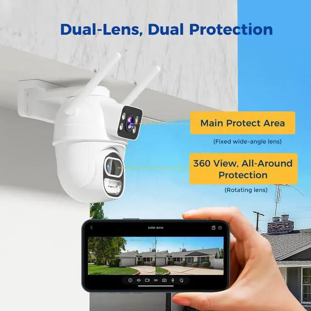 Alt view image 2 of 5 - GAIEXCE WiFi Security Camera Outdoor Wireless, 6MP Dual Lens Plug-in 360 Security Camera, Human Auto Tracking, AI Motion Detection, Color Night Vision, No Monthly Fees, Works with Alexa, 2.4G WiFi