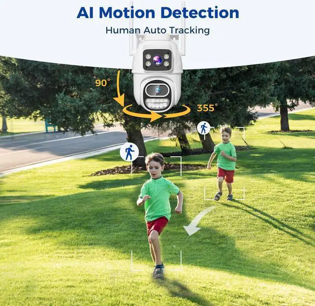 Alt view image 4 of 5 - GAIEXCE WiFi Security Camera Outdoor Wireless, 6MP Dual Lens Plug-in 360 Security Camera, Human Auto Tracking, AI Motion Detection, Color Night Vision, No Monthly Fees, Works with Alexa, 2.4G WiFi