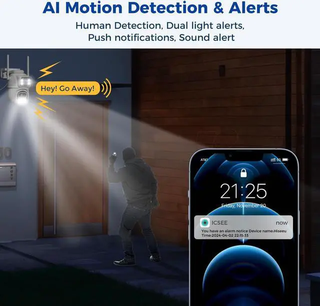 Alt view image 5 of 5 - GAIEXCE, WiFi Camera Outdoor Wireless, Wired Plug-in| Dual Lens PTZ Security Camera Intdoor, Auto Motion Tracking, Color Night Version, Wroks with Alexa, IP66, SD Card No Monthly Fee, Cloud Storage