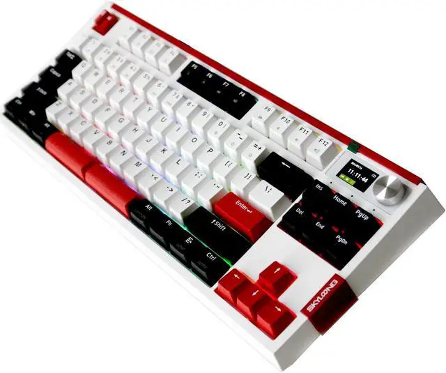 Alt view image 2 of 5 - Glacier Skyloong GK87 Pro Lite TKL Layout Wireless/Wired Detachable USB-C Hot Swappable Mechanical Keyboard with Mini Display Screen and Knob, Split Space Bar Compatible (White/Black/Red)