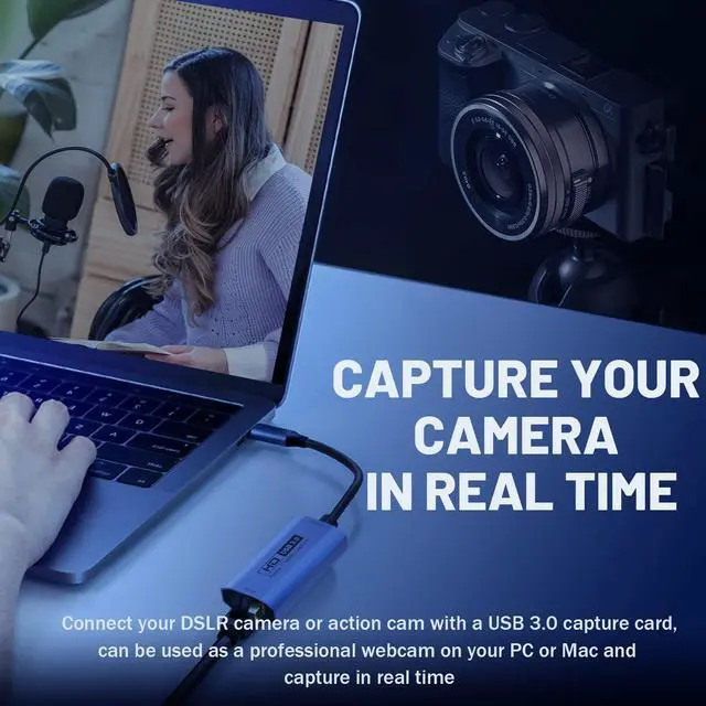 Alt view image 2 of 5 - GUERMOK Video Capture Card, USB3.0 HDMI to USB-C Capture Device, Stream & Record at 2K@30FPS 1080P@60FPS, Compatible with iPad Mac OS Windows, Quest 3, OBS, Zoom, PS5/4, Switch, Xbox (Blue)