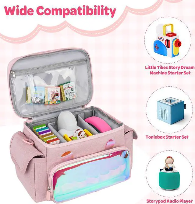 Alt view image 2 of 5 - Jaffzora Carrying Case Fit for Toniebox & Little Tikes Story Dream Machine Starter Set, Cute Storage Bag Compatible with Toniebox Audio Player, Tonies Characters and Accessories, Pink (Bag Only)