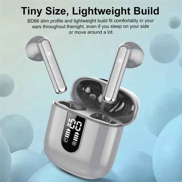 Alt view image 5 of 5 - Wireless Earbuds 2024 Bluetooth 5.3 Headphones with HD Mic HiFi Stereo Sound, Wireless Earphones with Dual LED Display Touch Control, IPX7 Waterproof 30H Playtime Mini Ear Buds for iOS Android, Grey