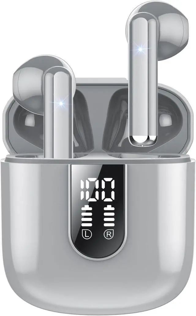 Main image of Wireless Earbuds 2024 Bluetooth 5.3 Headphones with HD Mic HiFi Stereo Sound, Wireless Earphones with Dual LED Display Touch Control, IPX7 Waterproof 30H Playtime Mini Ear Buds for iOS Android, Grey