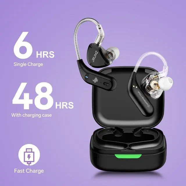 Alt view image 5 of 5 - Jrumz XP02 Wireless in-Ear Monitor Earbuds, Lightweight IEM Earphones with Detachable Cables, 40-Hour Playtime, Over-Ear Earhooks Sound for Singers, Musicians, Drummers, and DJs