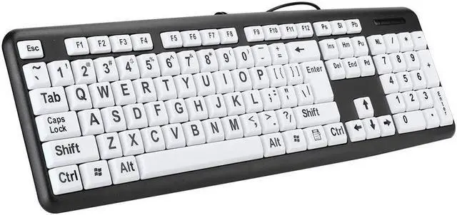 Main image of Large Print Computer Keyboard, 104 Keys USB Wired Computer Keyboard Visually Impaired Individuals Wired Keyboard for Senior Citizens in Low and Dim Lighted Areas(Black)