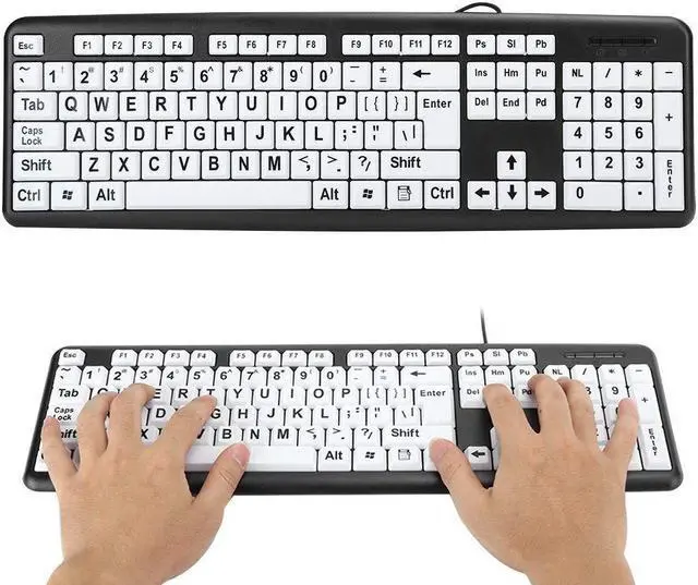 Alt view image 4 of 5 - Large Print Computer Keyboard, 104 Keys USB Wired Computer Keyboard Visually Impaired Individuals Wired Keyboard for Senior Citizens in Low and Dim Lighted Areas(Black)