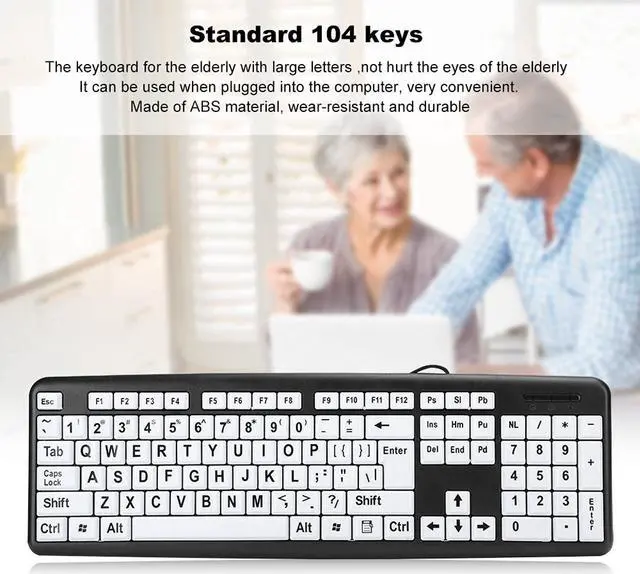 Alt view image 3 of 5 - Large Print Computer Keyboard, 104 Keys USB Wired Computer Keyboard Visually Impaired Individuals Wired Keyboard for Senior Citizens in Low and Dim Lighted Areas(Black)