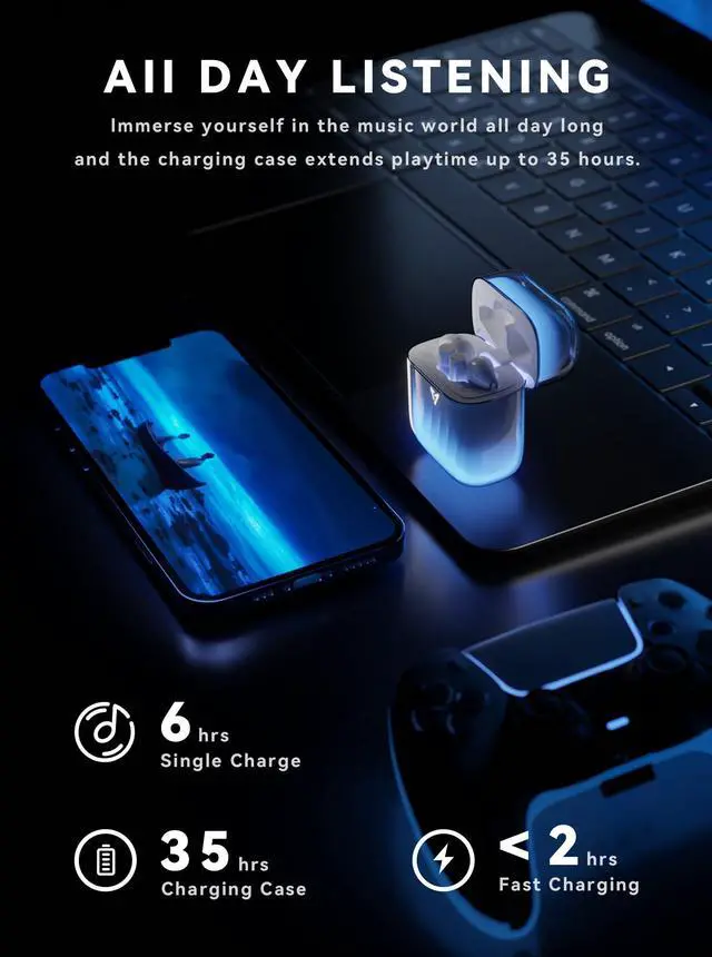 Alt view image 3 of 5 - LIUP Wireless Luminous Earbuds LP1 Bluetooth 5.4 Moving Sand Glow in The Dark Earbuds with Wireless Charging Case 32H Playback Ear Buds Stereo Bass Built-in Mic in Ear Earphones for TV Smart Phone
