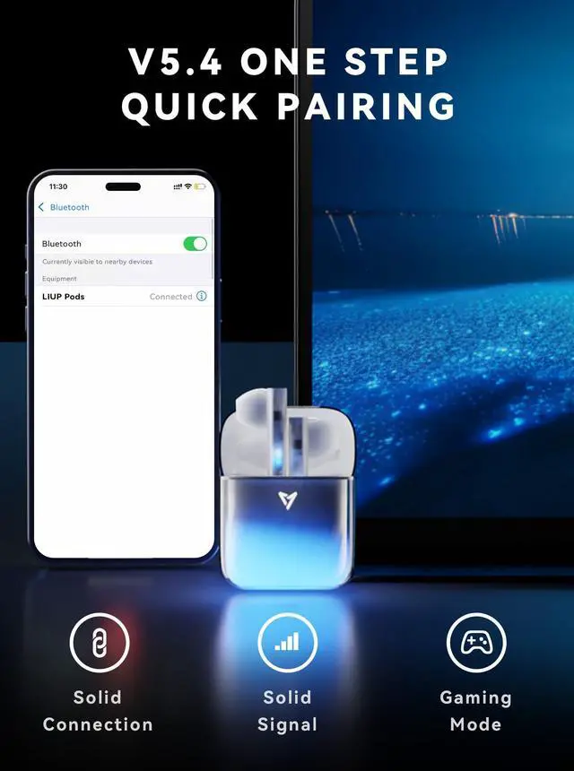 Alt view image 4 of 5 - LIUP Wireless Luminous Earbuds LP1 Bluetooth 5.4 Moving Sand Glow in The Dark Earbuds with Wireless Charging Case 32H Playback Ear Buds Stereo Bass Built-in Mic in Ear Earphones for TV Smart Phone