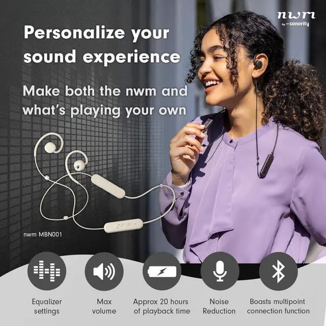 Alt view image 5 of 5 - nwm NTT Sonority Wireless Open-Ear Speakers (Neckband) with PSZ Technology MBN001 White Beige