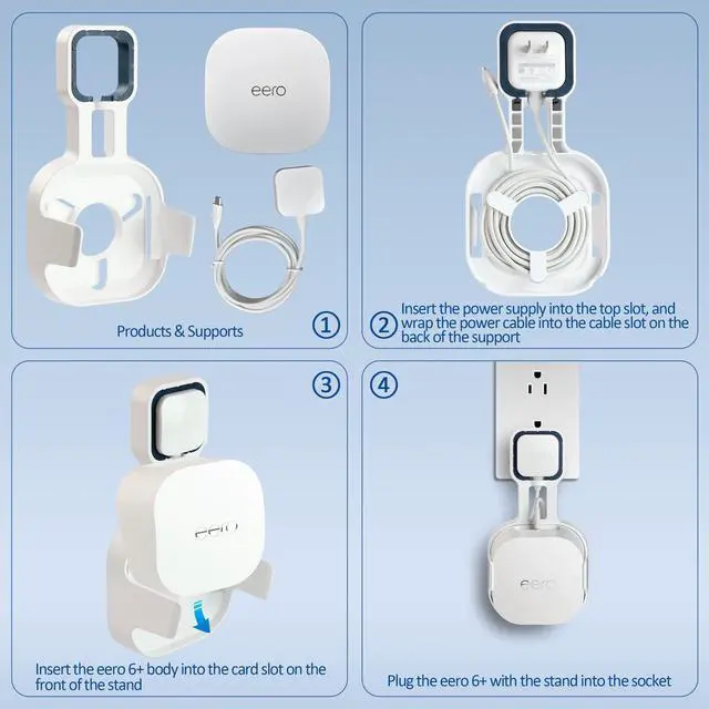 Alt view image 3 of 5 - PETIMETI Wall Mount Holder for EERO 6+ Mesh WiFi System, Space Saving Outlet Wall Mount Bracket for EERO 6+ Router with Cord Management and Easily Moved(3 Pack)