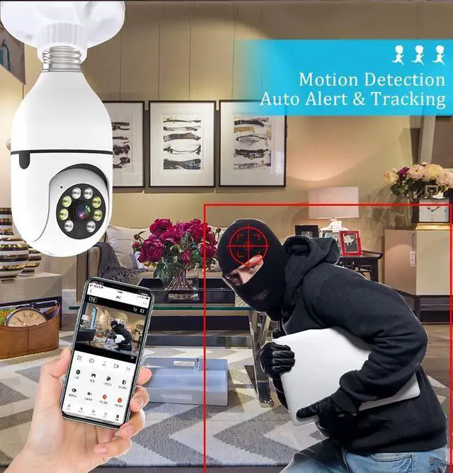 Alt view image 3 of 5 - 3MP Light Bulb Security Camera for Home Security, 360° WiFi Smart Light Socket Security Camera Outdoor Wireless, Lightbulb Camera with Motion Detection, Two Way Talk, Compatible with Alexa (1Pack)