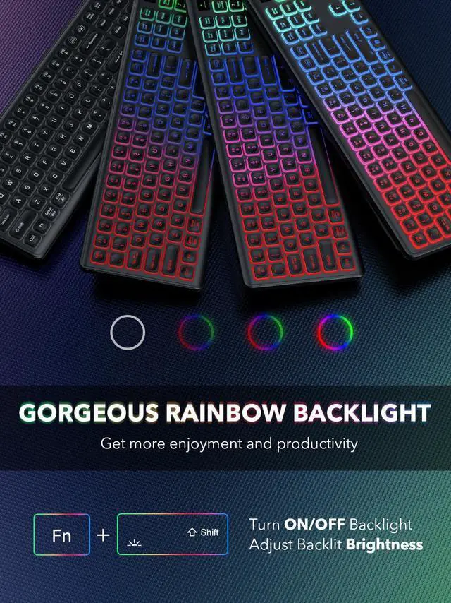 Alt view image 2 of 5 - Wireless Keyboard and Mouse Backlit, Quiet Light Up Keys, Tilt Legs, Sleep Mode - Rechargeable USB Cordless Combo for Computer, iMac, PC, Laptop - by SABLUTE, Black