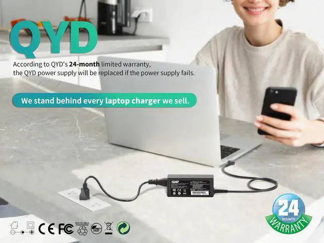 Alt view image 2 of 5 - Probook Charger, QYD 65W 19.5V 3.33A Laptop Charger Compatible with HP ProBook 450 G9 640 650 430 435 440 445 450 455 G8 G7 ENVY X360 15m-ee 15m-EU Pavilion 15-eg AC Power Adapter Replacement
