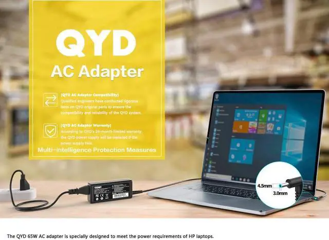 Alt view image 3 of 5 - Probook Charger, QYD 65W 19.5V 3.33A Laptop Charger Compatible with HP ProBook 450 G9 640 650 430 435 440 445 450 455 G8 G7 ENVY X360 15m-ee 15m-EU Pavilion 15-eg AC Power Adapter Replacement