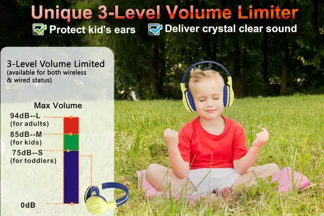 Alt view image 2 of 5 - SIMOLIO Kids Headphones Wireless Bluetooth with Microphone and Volume Limited, Foldable Over-Ear Headset, Wireless Headphone for Boys Girls Children Toddler iPad Kindle Tablet Phone Yellow