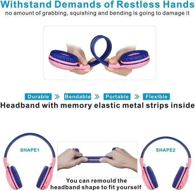 Alt view image 3 of 5 - SIMOLIO Kids Headphones Wireless Bluetooth with Microphone and Volume Limited, Foldable Over-Ear Headset, Wireless Headphone for Boys Girls Children Toddler iPad Kindle Tablet Phone Yellow