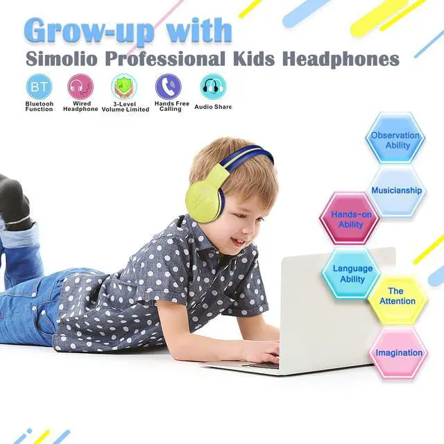 Alt view image 4 of 5 - SIMOLIO Kids Headphones Wireless Bluetooth with Microphone and Volume Limited, Foldable Over-Ear Headset, Wireless Headphone for Boys Girls Children Toddler iPad Kindle Tablet Phone Yellow