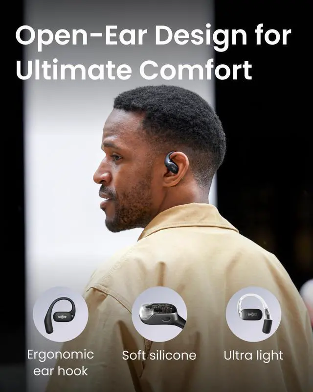 Alt view image 2 of 5 - SHOKZ OpenFit - Open-Ear True Wireless Bluetooth Headphones with Microphone, Earbuds with Earhooks, Sweat Resistant, Fast Charging, 28HRS Playtime, Compatible with iPhone & Android