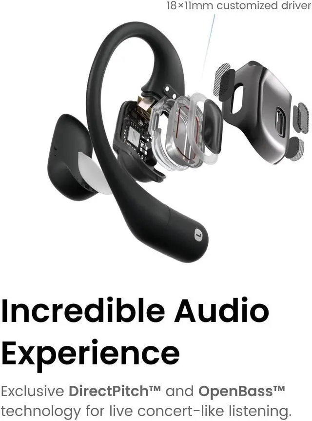 Alt view image 3 of 5 - SHOKZ OpenFit - Open-Ear True Wireless Bluetooth Headphones with Microphone, Earbuds with Earhooks, Sweat Resistant, Fast Charging, 28HRS Playtime, Compatible with iPhone & Android
