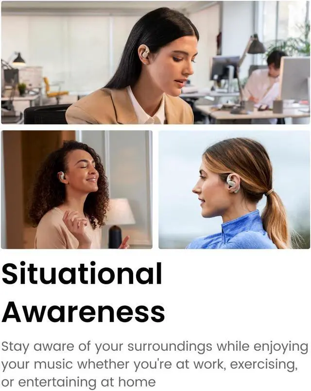 Alt view image 4 of 5 - SHOKZ OpenFit - Open-Ear True Wireless Bluetooth Headphones with Microphone, Earbuds with Earhooks, Sweat Resistant, Fast Charging, 28HRS Playtime, Compatible with iPhone & Android
