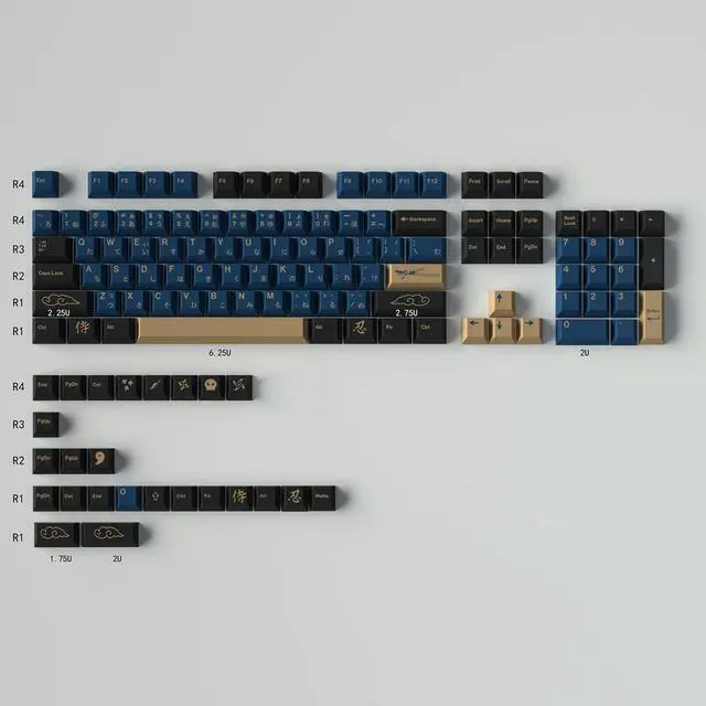 Alt view image 2 of 5 - Blue Samurai Keycaps 129 Keys Cherry Profile Dye Sub PBT Keycap Set Japanese Key caps Fit for 61/64/87/104/108 Cherry Mx Switches Mechanical Keyboard