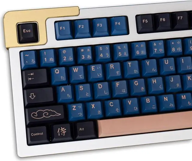 Main image of Blue Samurai Keycaps 129 Keys Cherry Profile Dye Sub PBT Keycap Set Japanese Key caps Fit for 61/64/87/104/108 Cherry Mx Switches Mechanical Keyboard