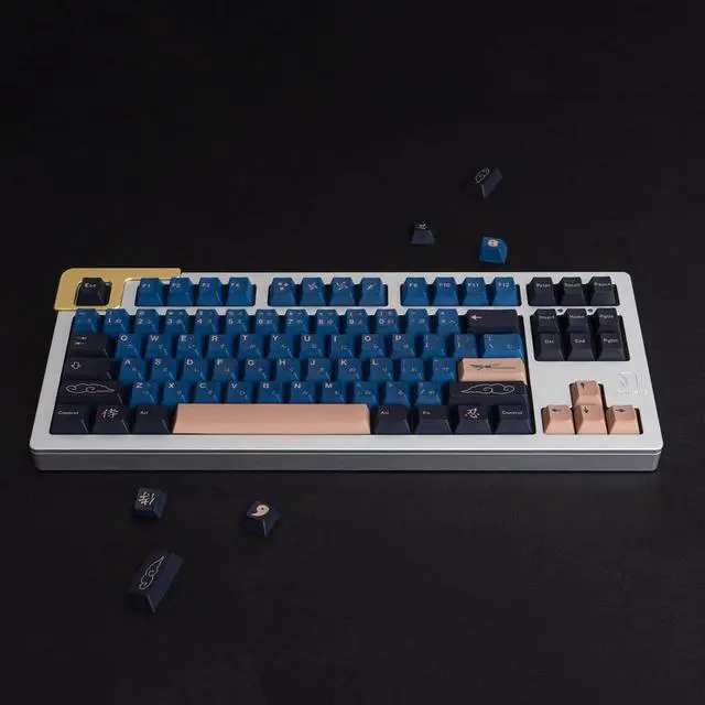 Alt view image 5 of 5 - Blue Samurai Keycaps 129 Keys Cherry Profile Dye Sub PBT Keycap Set Japanese Key caps Fit for 61/64/87/104/108 Cherry Mx Switches Mechanical Keyboard