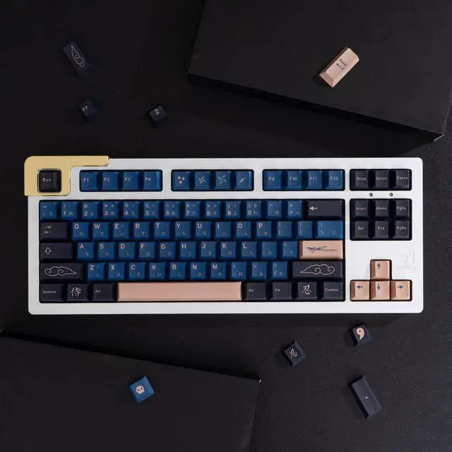 Alt view image 3 of 5 - Blue Samurai Keycaps 129 Keys Cherry Profile Dye Sub PBT Keycap Set Japanese Key caps Fit for 61/64/87/104/108 Cherry Mx Switches Mechanical Keyboard