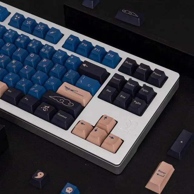 Alt view image 4 of 5 - Blue Samurai Keycaps 129 Keys Cherry Profile Dye Sub PBT Keycap Set Japanese Key caps Fit for 61/64/87/104/108 Cherry Mx Switches Mechanical Keyboard