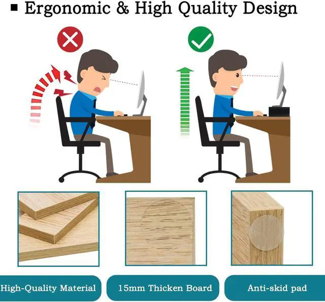 Alt view image 4 of 5 - TEAMIX Wood Monitor Stand Riser - 2 Pack Adjustable Dual Monitor Riser for Laptop/PC