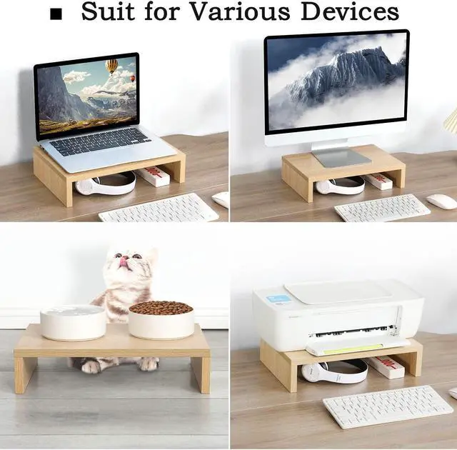 Alt view image 3 of 5 - TEAMIX Wood Monitor Stand Riser - 2 Pack Adjustable Dual Monitor Riser for Laptop/PC