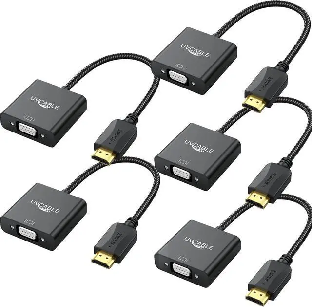 Main image of HDMI to VGA Adapter 5 Pack Black,Braided HDMI to VGA Adapter Male to Female Cable 1080P for Desktop, Laptop, PC, Monitor, Projector, HDTV, Chromebook, Raspberry Pi, Roku, Xbox and More-Braided