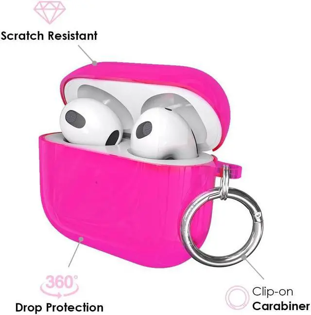 Alt view image 3 of 4 - Velvet Caviar Compatible with AirPods 3rd Generation Case with Keychain - Cute Protective Hard AirPod 3 Cases for Women - Neon Pink