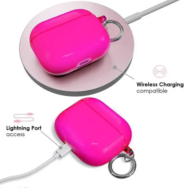 Alt view image 4 of 4 - Velvet Caviar Compatible with AirPods 3rd Generation Case with Keychain - Cute Protective Hard AirPod 3 Cases for Women - Neon Pink