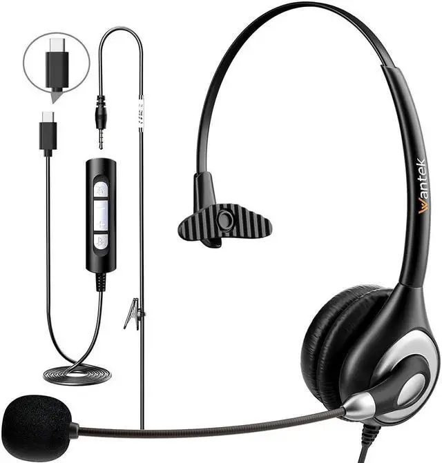 Main image of Wantek Headset with Microphone for PC Wired Headphones - USB C 3.5mm Headsets with Noise-Cancelling Microphone for Laptop