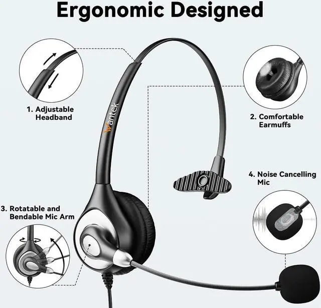 Alt view image 5 of 5 - Wantek Headset with Microphone for PC Wired Headphones - USB C 3.5mm Headsets with Noise-Cancelling Microphone for Laptop