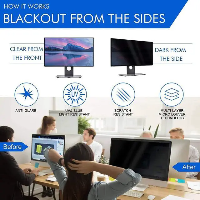 Alt view image 4 of 5 - Screen Protector Screen Panel, 22 Inch Computer Screen Filter for 16:9 Widescreen Monitor, Anti Scratches, Anti Blue Light, Anti and Anti Glare Protector Film(18.7 x 11.6in)