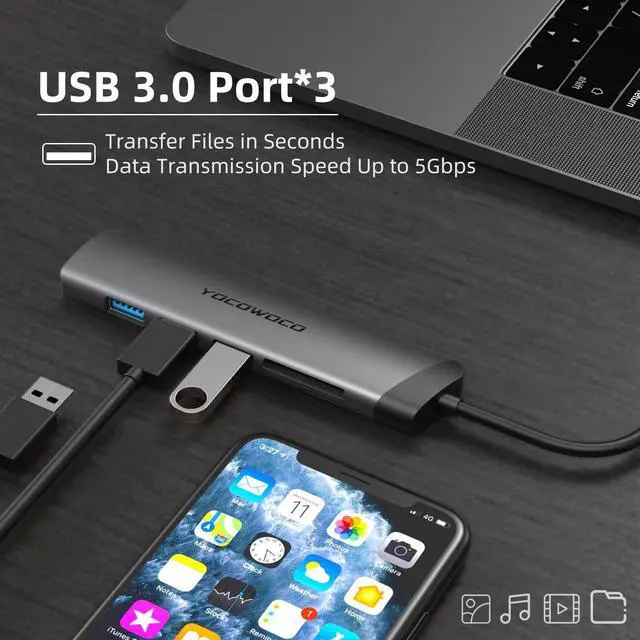 Alt view image 5 of 5 - USB C Hub 6-in-1 Multiport Adapter Dongle and Ear Pads Replacement fit Bose QuietComfort QC35/QC35 II