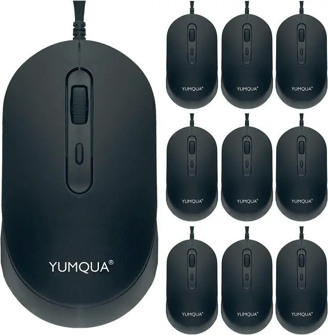 Main image of YUMQUA M104 Bulk Wired Computer Mouse 10 Pack, Silent Optical USB Corded Mice for Laptop PC Chromebook, Black
