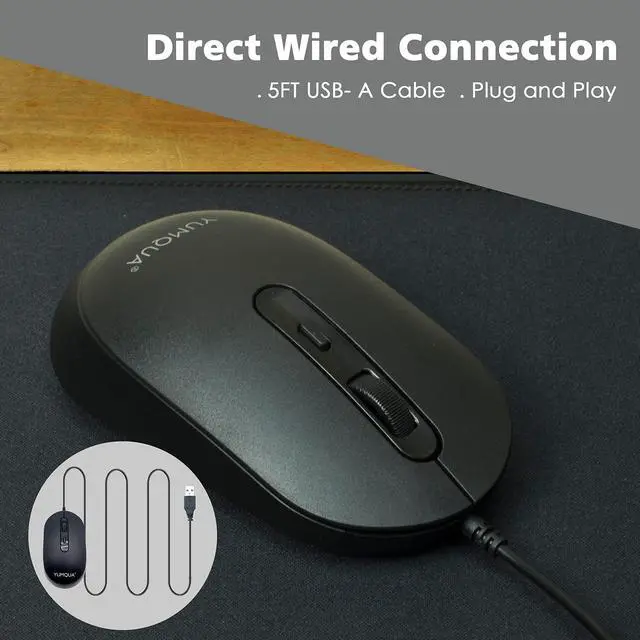 Alt view image 2 of 5 - YUMQUA M104 Bulk Wired Computer Mouse 10 Pack, Silent Optical USB Corded Mice for Laptop PC Chromebook, Black